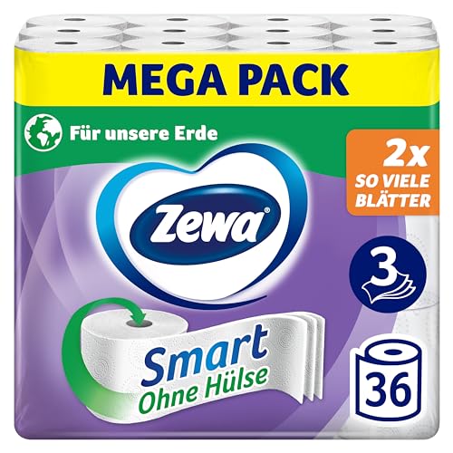 Zewa Smart Toilettenpapier, 36 Rollen ohne Hülse, 300 Blatt pro Rolle