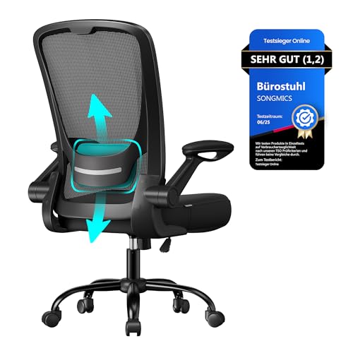 songmics bürostuhl ergonomisch mit klappbaren armlehnen und lendenstütze bis 120 kg