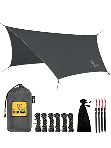 wise owl outfitters tarp sonnensegel wasserdicht für hängematte und camping - dunkelgrau