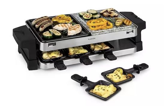 klarstein sirloin raclette-grill mit 8 pfannen, 56,94 euro statt 66 euro