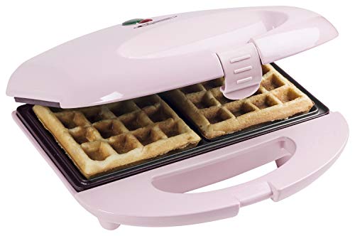 Bestron Waffeleisen für 2 belgische Waffeln, Retro Design, rosa, 700 W, Antihaft