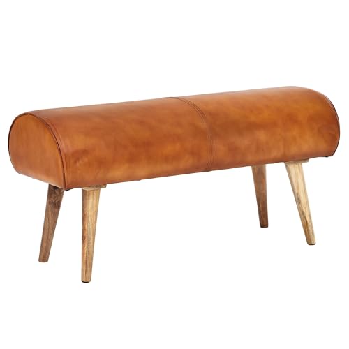 finebuy sitzbank echtleder massivholz 100x53x40 cm dekorative bank
