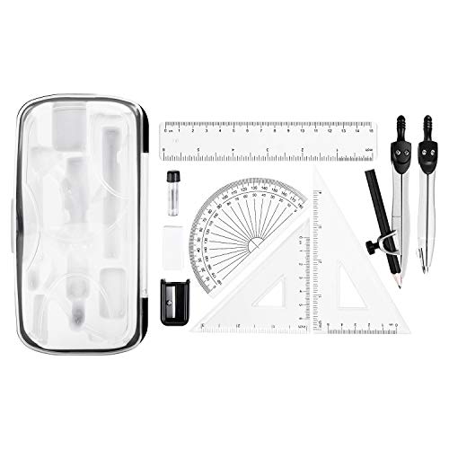 mathematik-set 10-teilig von amazon basics mit zirkel, radiergummi, lineal, etui