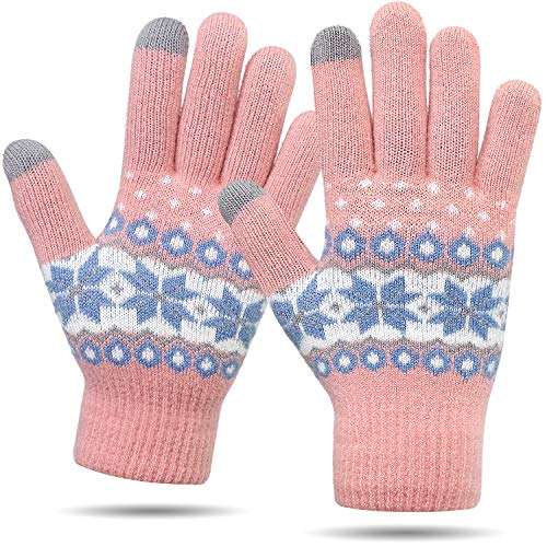 Wolle touchscreen-handschuhe damen winter warm thermisch soft elastische manschette - pink