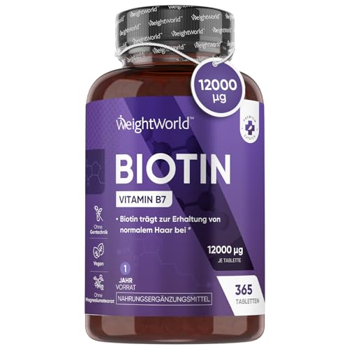 biotin tabletten 12000mcg für haarwuchs haut bartwuchs 365 vegane tablets von weightworld