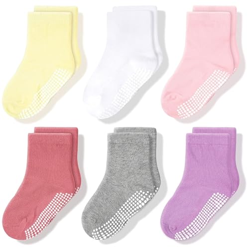 baby anti-rutsch crew-socken mit griffen von cozyway für kleinkinder 6-12 monate 6 paar