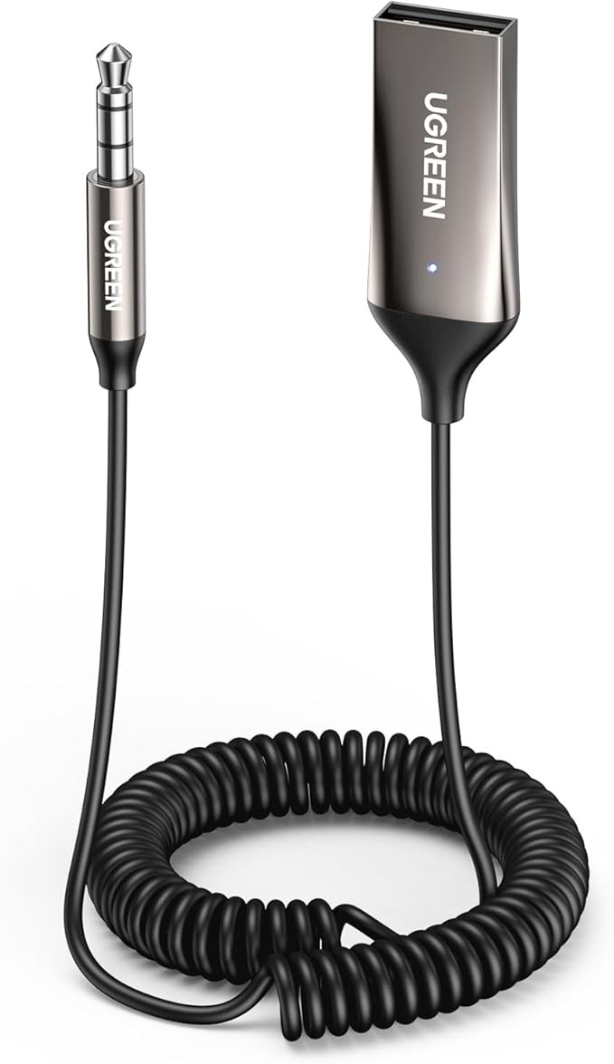 UGREEN AUX Bluetooth 6.0 Adapter Auto, 3,5mm Klinke, 10m Reichweite, 2 Geräte