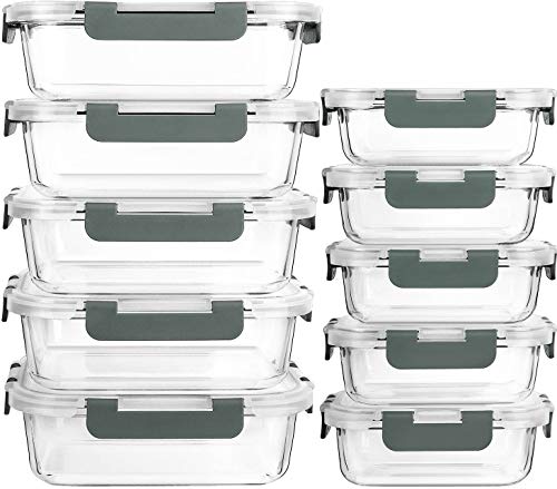 Produktbild: mcirco glas lebensmittel aufbewahrungsbehälter set 20-teilig, 10 behälter, 10 deckel, spülmaschinen- und mikrowellengeeignet, auslaufsicher, bpa-frei