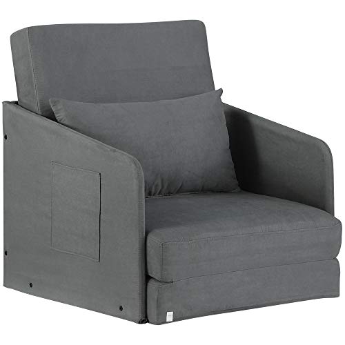 HOMCOM Schlafsofa sofabett grau 2 seitentaschen waschbarer bezug 70 x 76 x 77 cm