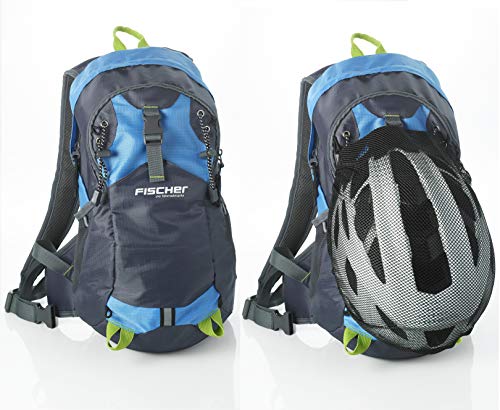 fischer rucksack mit helmnetz, trinkblasenöffnung, regencover, ergonomisches tragesystem