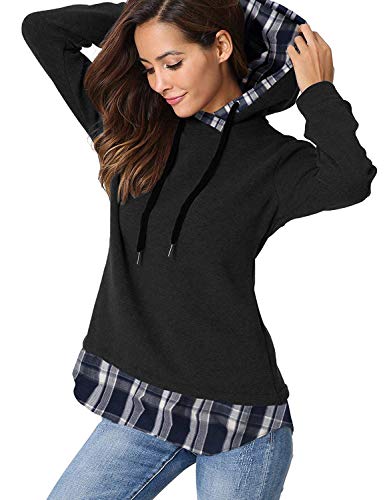 aitos damen hoodie pullover kapuzenpullover zweifarbige longsleeve tops schwarz-3 xl