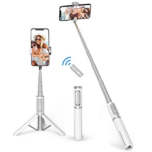 ATUMTEK Selfie Stick Stativ 3-in-1 Aluminium mit Bluetooth-Fernbedienung, Weiß