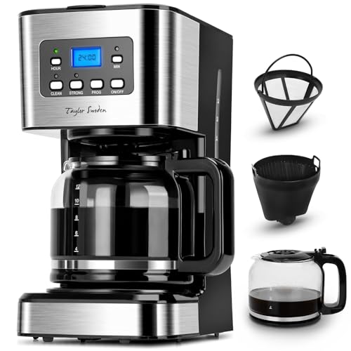 950W kaffeemaschine mit timer, 1.5L filterkaffeemaschine, 12 tassen, schwarz, taylor swoden