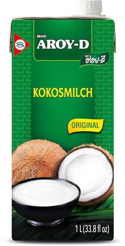 Aroy-D Kokosmilch 1000ml 19% Fett - ideal für Kochen, Backen, Desserts, Cocktails