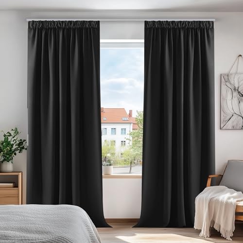 Deconovo Verdunkelungsvorhang 290x140 cm Schwarz 2er Set Thermovorhang