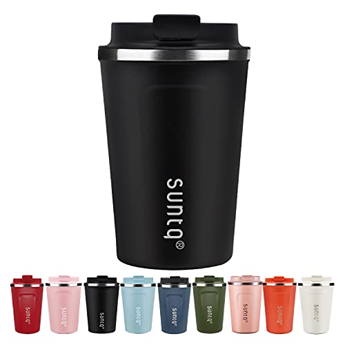 suntq kaffeebecher edelstahl to go thermobecher doppelwand isoliert schwarz 380ml