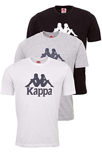 kappa t-shirt herren 3er pack kurzarm mit rundhalsausschnitt und logodruck xxl
