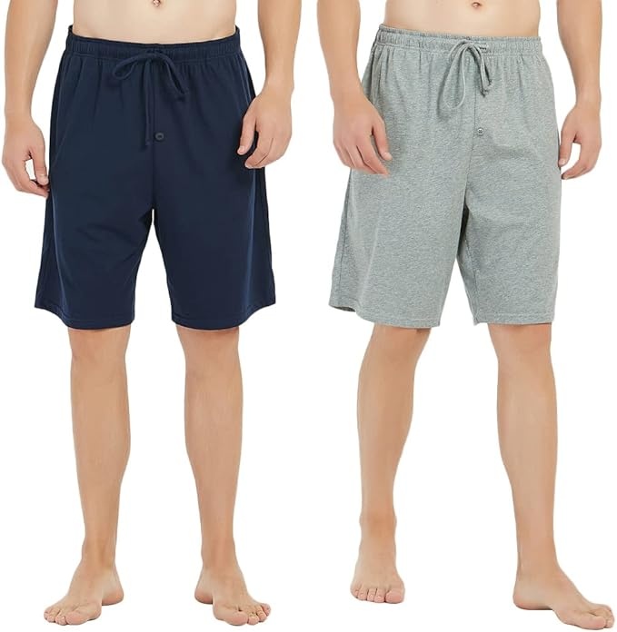 u2skiin pyjama shorts herren 100% baumwolle 2er pack kurze schlafhose marineblau hellgrau L