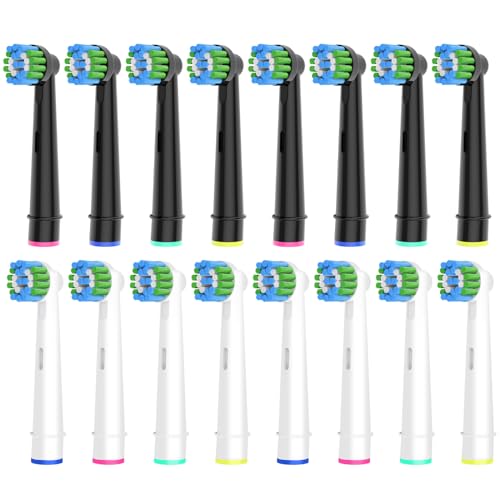 precision aufsteckbürsten 16 stück kompatibel mit oral b, 8 weiß, 8 schwarz, betterchoi