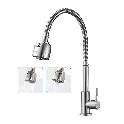 Aihom Küchenarmatur Wasserhahn 360 schwenkbar Kaltwasser Edelstahl mit 2 Strahlarten