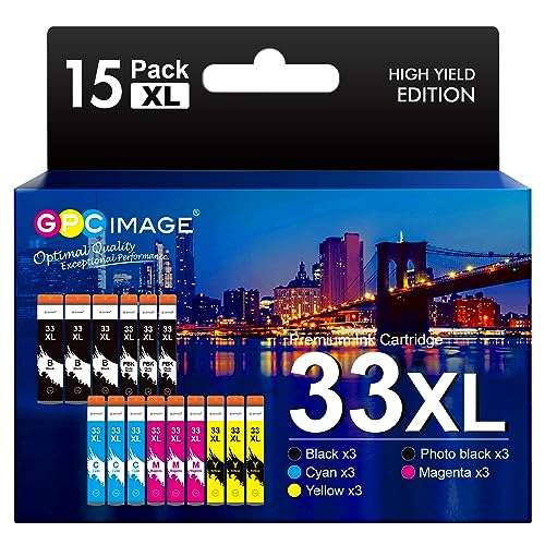 gpc image compatible ink cartridge für epson 33xl, 15er set, schwarz, cyan, magenta, gelb