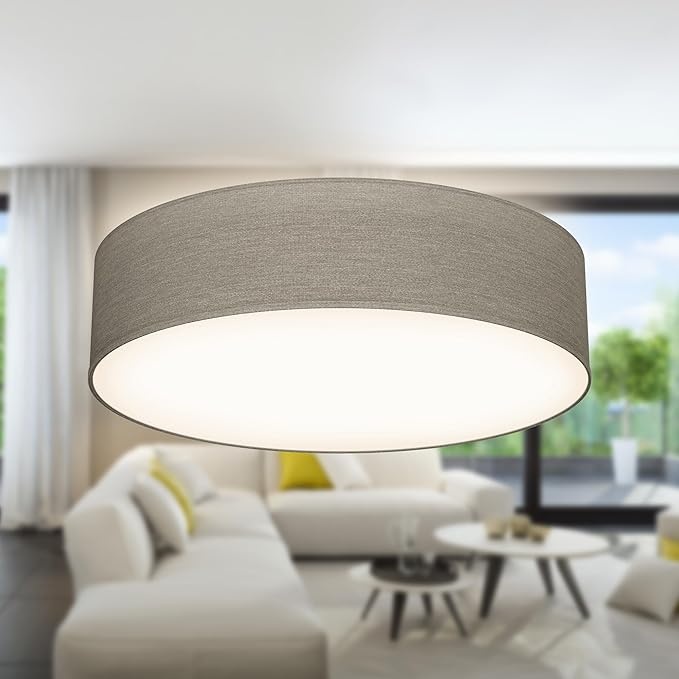 Produktbild: deckenlampe b.k.licht stoffschirm e27 40 watt taupe 38x10 cm für wohnzimmer schlafzimmer küche