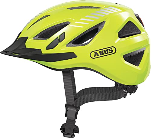 abus stadthelm urban-i 3.0 fahrradhelm gelb mit rücklicht und schirm, gr. m