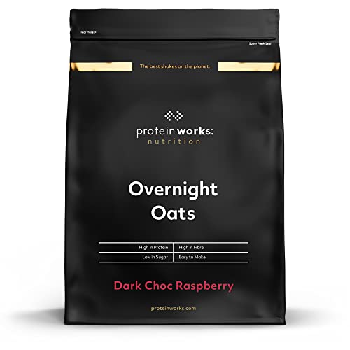 protein works overnight oats, dunkle schokolade himbeere, proteinreich, 1kg