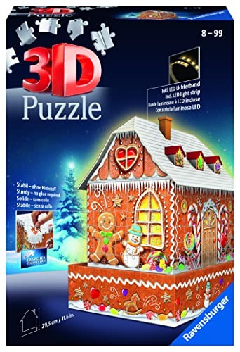Ravensburger 3D Lebkuchenhaus Night Edition mit LED-Leuchtmodul, 216 Teile