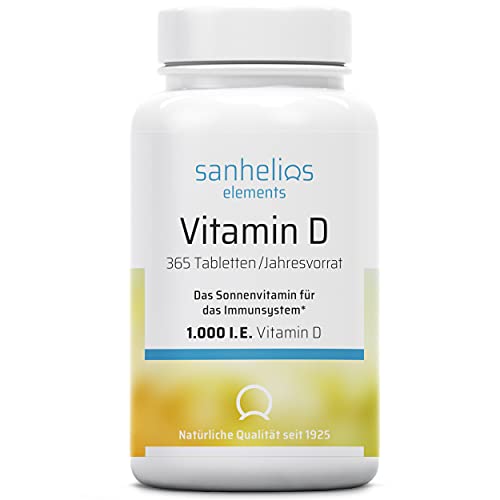 sanhelios vitamin d3 1000 ie, unterstützt knochen, zähne und immunsystem, 365 tabletten