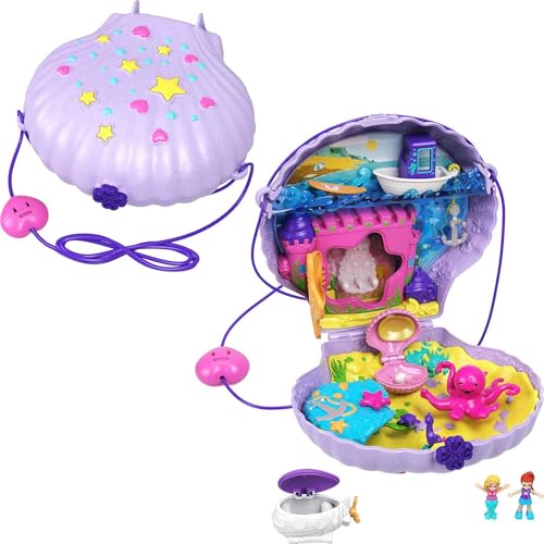 polly pocket schatulle muschel tasche mit 2 puppen u-boot und meerjungfrau