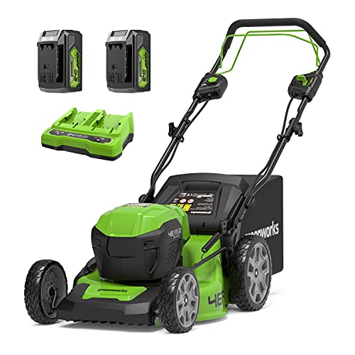 greenworks 48v akku rasenmäher selbstfahrend 46cm schnittbreite 480m 2x4ah akkus