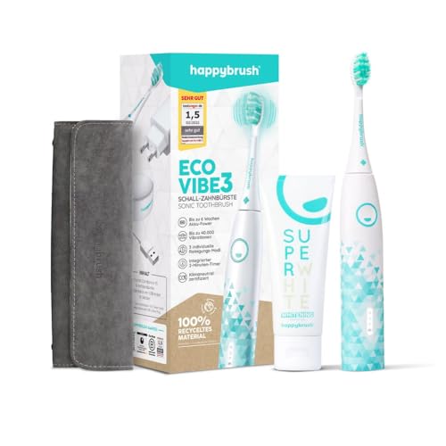 Produktbild: schallzahnbürste happybrush eco vibe 3 - elektrische zahnbürste mit 6 wochen akku, travelcase