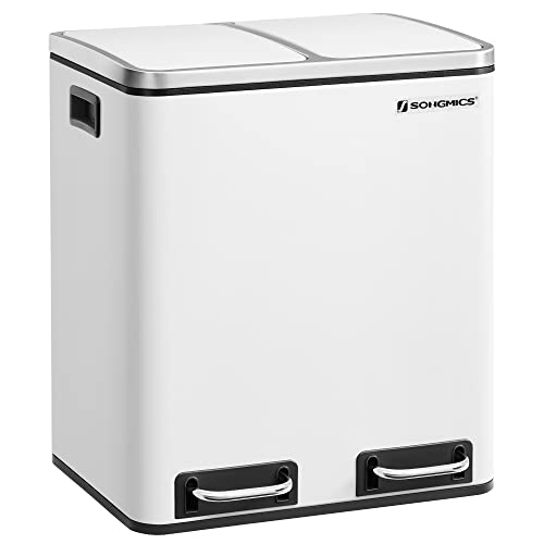 Mülleimer Küche 2 x 15 Liter SONGMICS, Mülltrennsystem, Softclose deckel, wolkenweiß