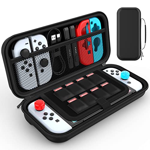 heystop switch oled tasche für nintendo switch, schutzhülle schwarz, mehr platz