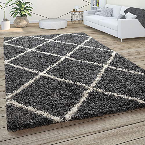 hochflor teppich shaggy rautenmuster anthrazit 60x100 cm Paco Home wohnzimmer schlafzimmer