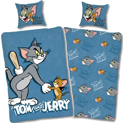 tom und jerry bettwäsche set 135 x 200 cm, 80 x 80 cm, 100% baumwolle, reversible