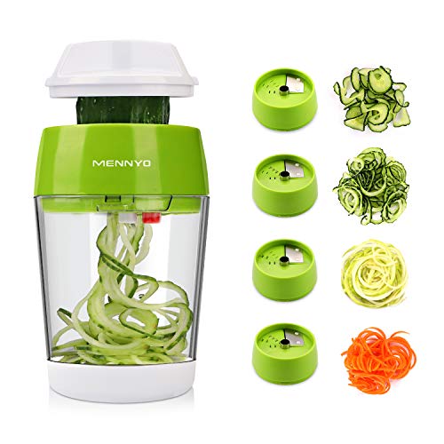 mennyo spiralschneider gemüse 4 in 1 mit behälter für spiralgemüse, zucchini, karotten