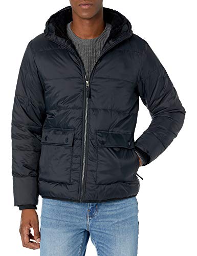 amazon essentials wasserabweisende herren pufferjacke mit sherpa-futter schwarz s