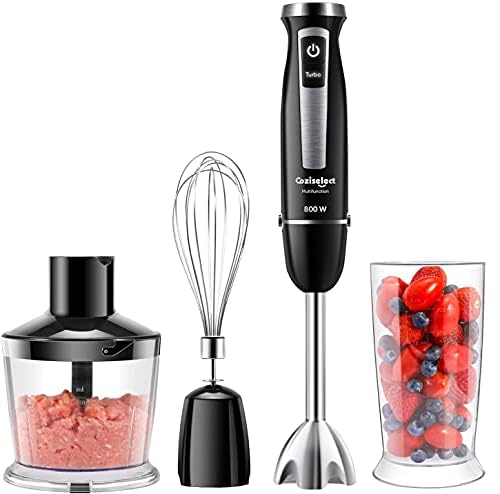 Coziselect stabmixer set 4 in 1, 800 watt edelstahl mit mixbecher und lebensmittelhacker