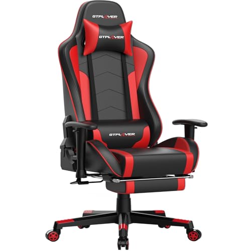 gtplayer gaming stuhl mit fußstütze, bluetooth lautsprecher, ergonomisch, 150 kg, rot