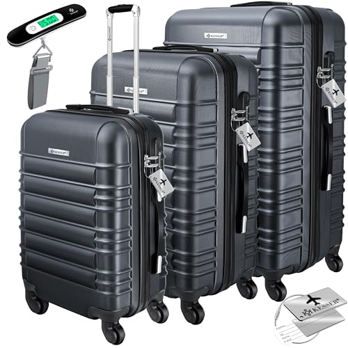 kesser 3-teiliges hartkoffer set reisekoffer trolley inkl. gepäckwaage und anhänger anthrazit