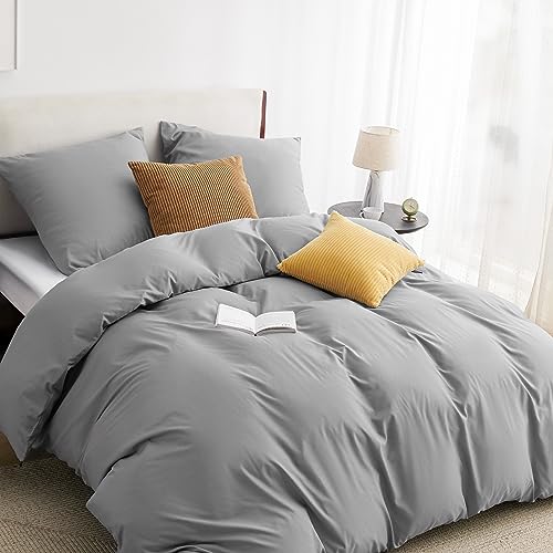 Produktbild: bettwäsche bettbezug 155x220 cm und kissenbezüge 80x80 cm, graue mikrofaser von bedsure