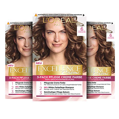 l'oral paris haarfarbe 6 dunkelblond permanente 100% grauhaarabdeckung set 3 x 268 g