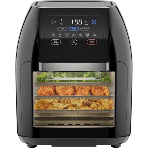 Chefman Heißluftfritteuse 10L mit Rotisserie, Dörrautomat, 17 Voreinstellungen, schwarz
