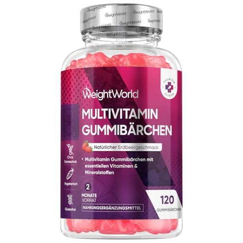 multivitamin gummy bears 120 stück, 14 vitaminen und mineralien, für erwachsene, erdbeergeschmack