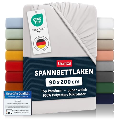 Blumtal Spannbettlaken 90x200cm 2er Pack Microfaser Ökotex Moonlight Grey
