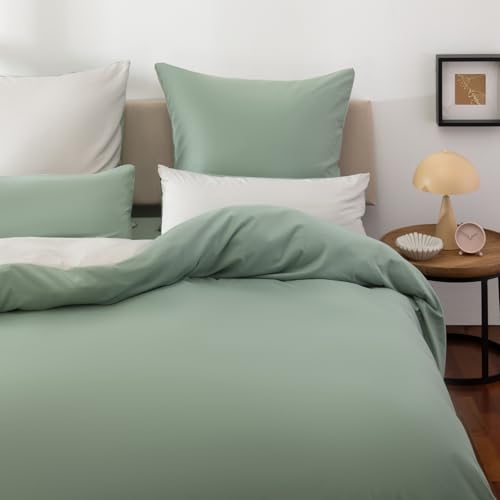 blumtal bettwäsche-set 135 x 200 cm und 80 x 80 cm, microfaser, grün-grau