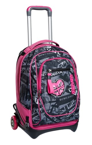 trolley rucksack 3 in 1 mit rollen für schule und reisen, seven, rosa