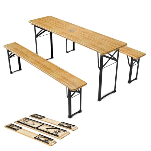 bierzeltgarnitur juskys 3-teilig klappbar 170x46x77 cm gartenmöbel set mit biertisch und 2 bänken